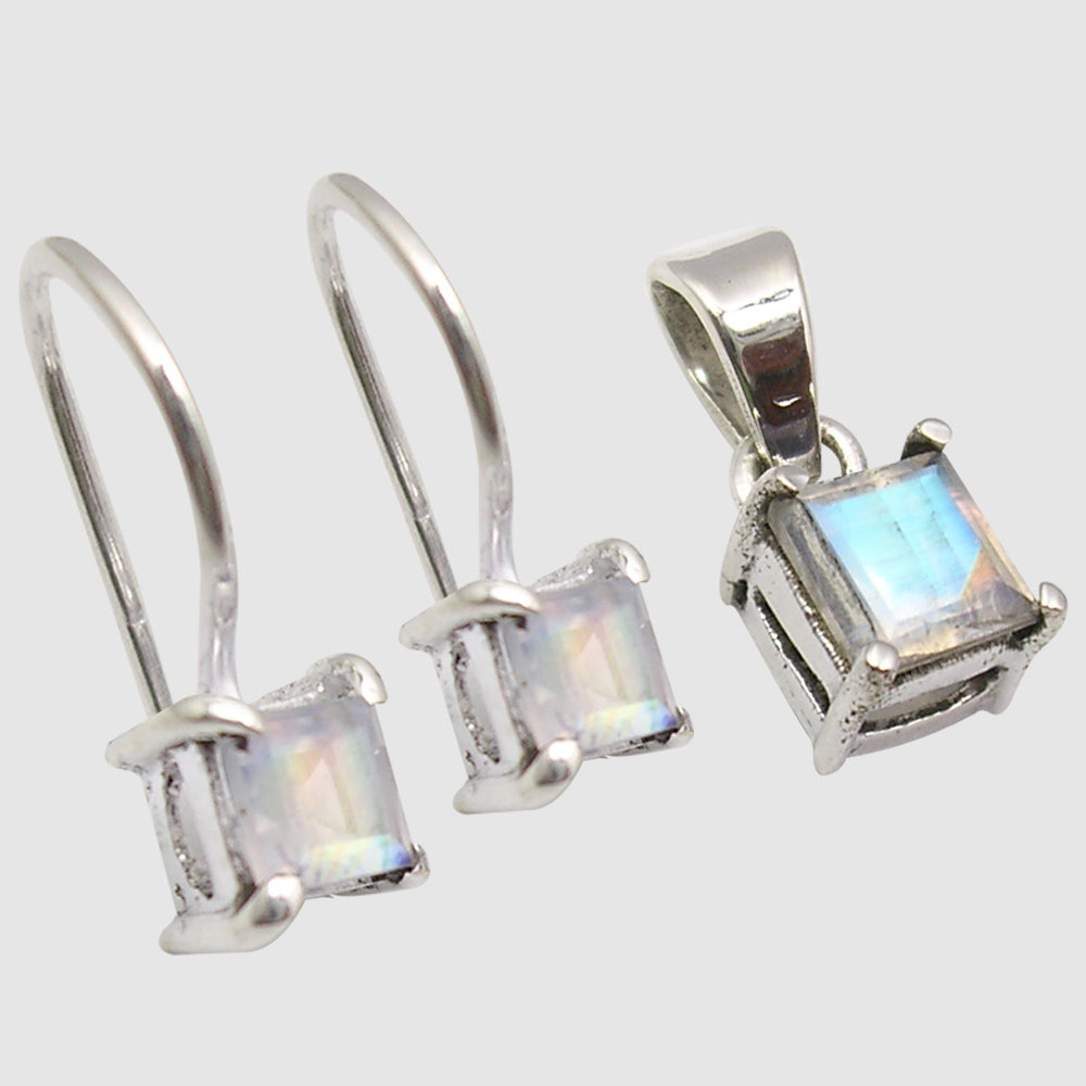 Rainbow Moonstone Sterling Silver Earrings