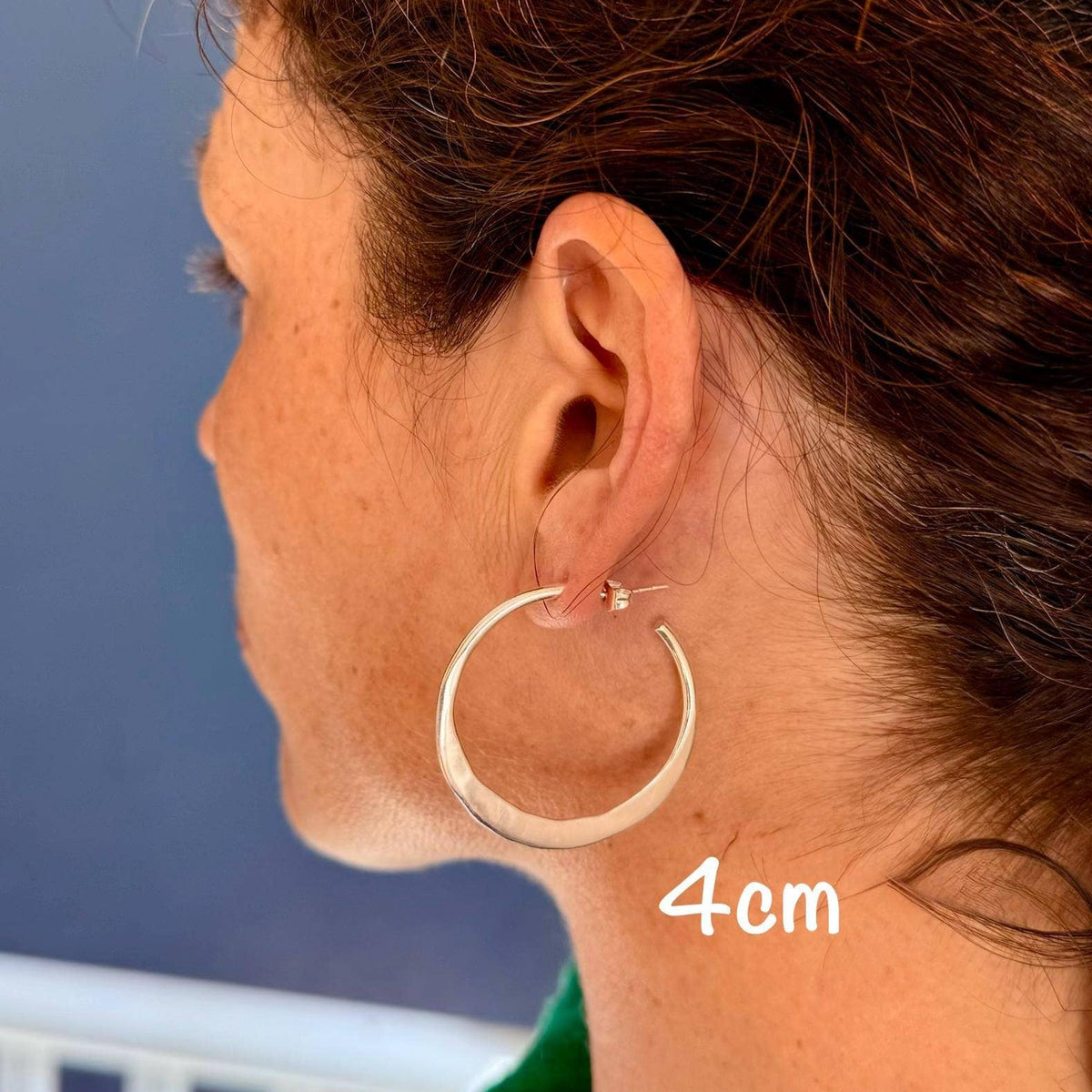 Hammered Flat Silver Hoop Earrings Butterfly Back, Irregular Silver Hoops, Ethnic Jewellery, Everyday Silver Earrings