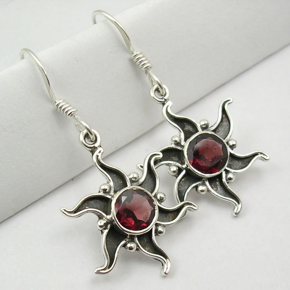 Garnet Sun Sterling Silver Earrings