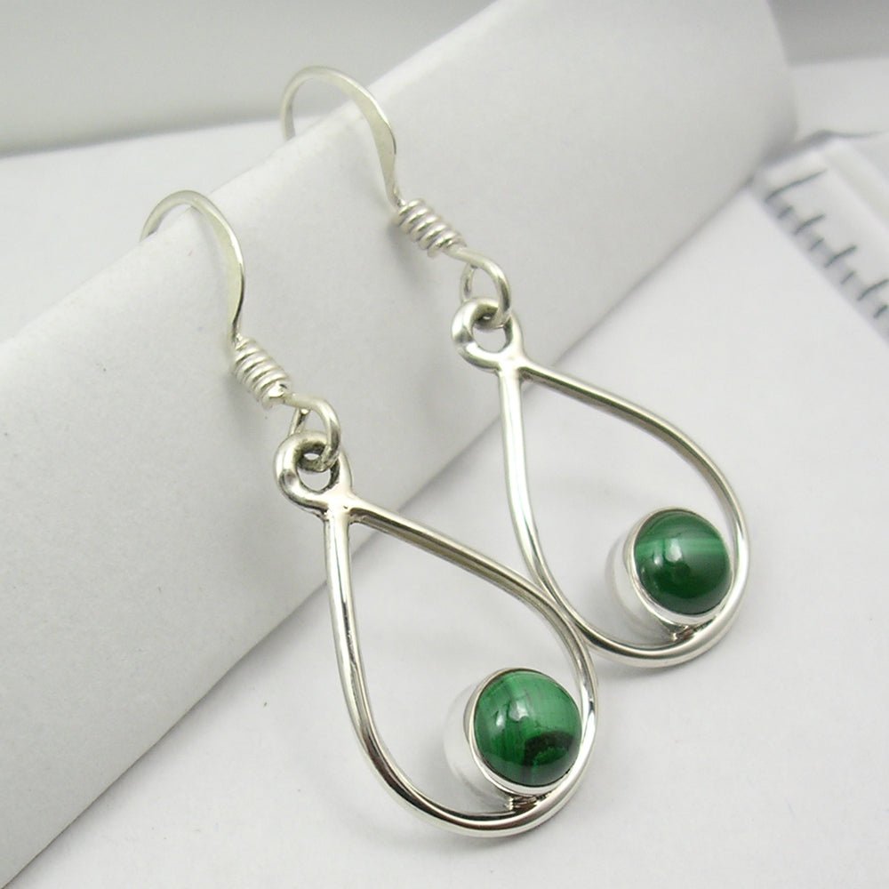 Malachite Sterling Silver Earrings with Silver Surround