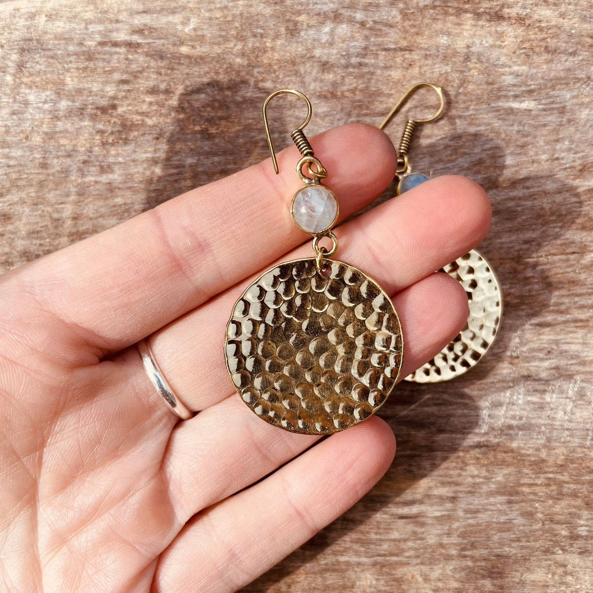Moonstone Drop Modern earrings Brass Ethnic, rustic, yoga, hippie, gypsy, pretty, psy, bohemian, festival