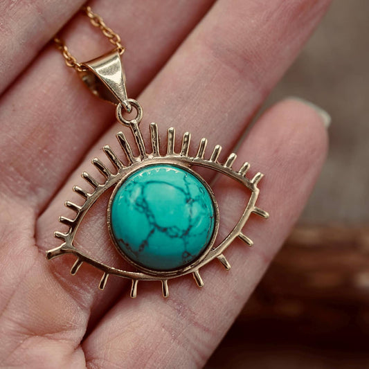 Chunky Turquoise Eye of Protection Necklace Stainless Steel Chain 50cm