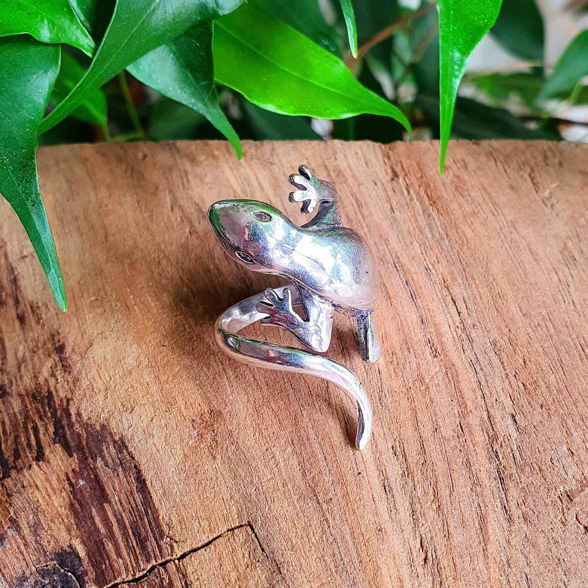 Adjustable Silver Lizard Ring, Silver Salamander Lizard Ring