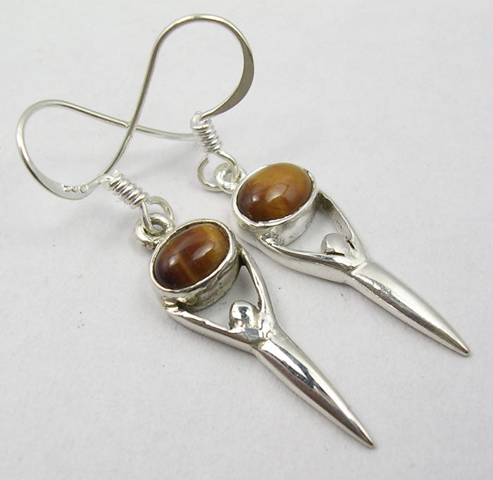 Tiger Eye Sterling Goddess Silver Earrings