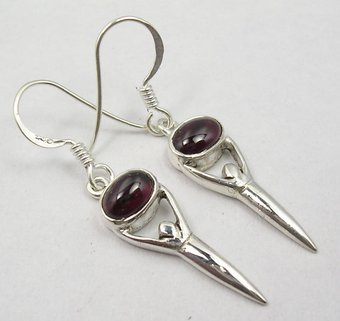 Garnet Sterling Goddess Silver Earrings