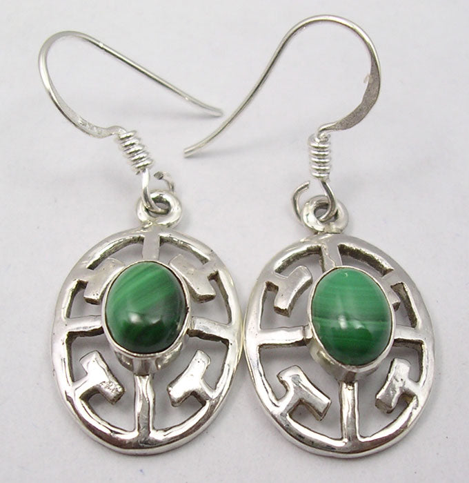 Malachite Sterling Silver Earrings with Silver Surround