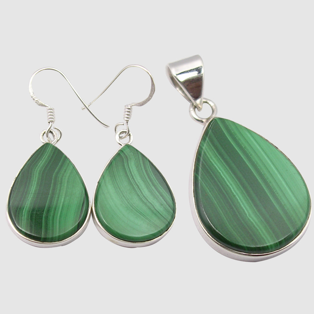 Malachite Sterling Silver Large Teardrop Earrings