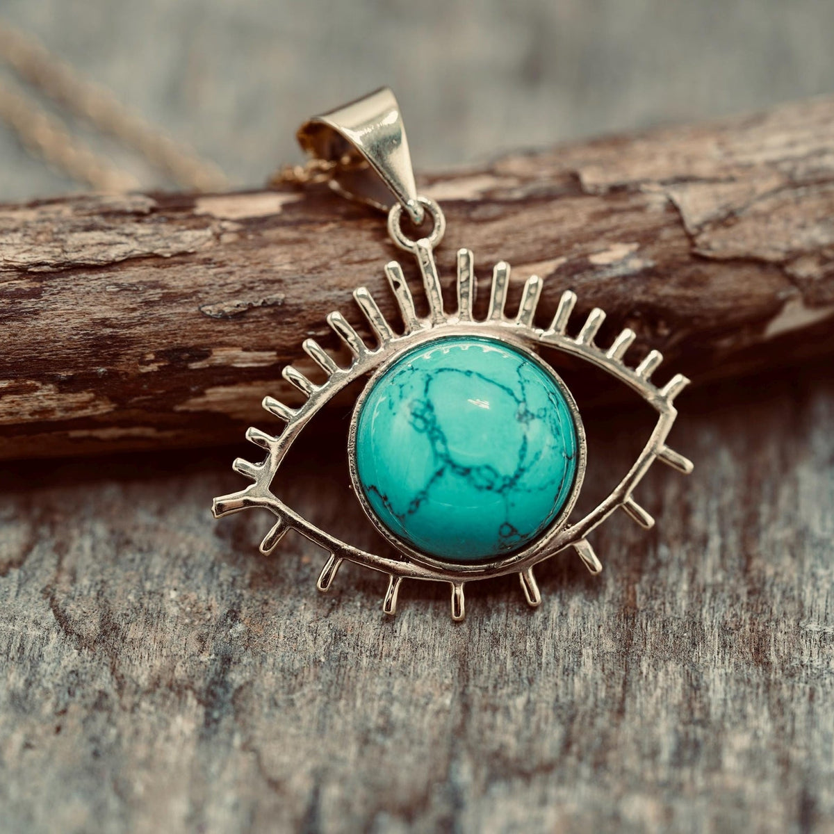 Chunky Turquoise Eye of Protection Necklace Stainless Steel Chain 50cm