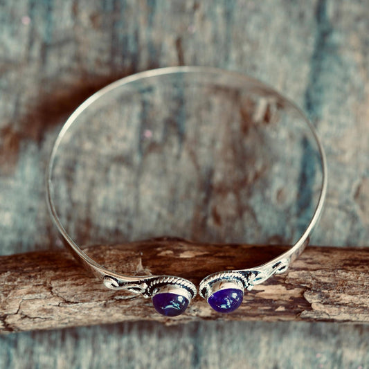 Amethyst Silver Cuff Bracelet, Spiritual Bracelet, Boho Silver Bangle, Statement Cuff, Feminine Jewellery, Gift for Her