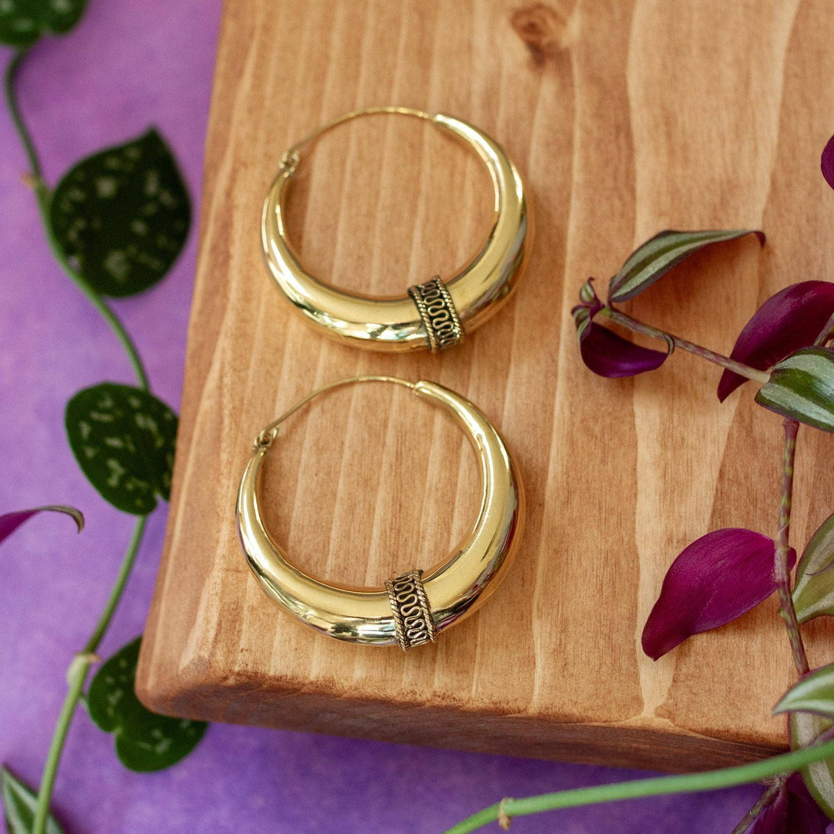Bali Hoop Earrings / Chunky Gold Earrings / Ethnic / Rustic / Bohemian / Gold / Gypsy / Spiral / Hippie / Chunky / Festival / style