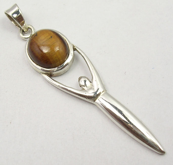 Sterling Silver Tiger Eye Goddess Pendant