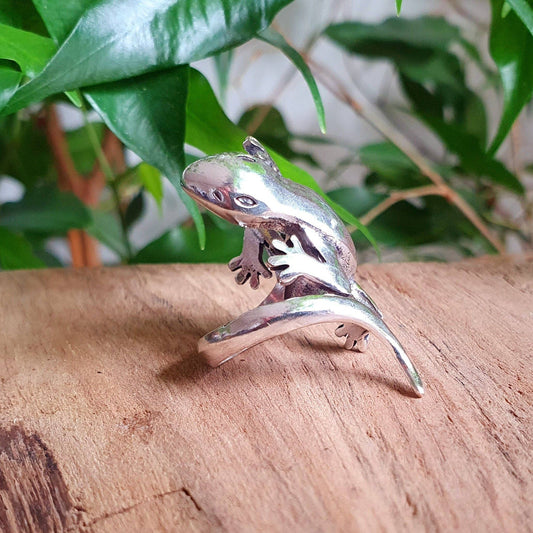 Adjustable Silver Lizard Ring, Silver Salamander Lizard Ring