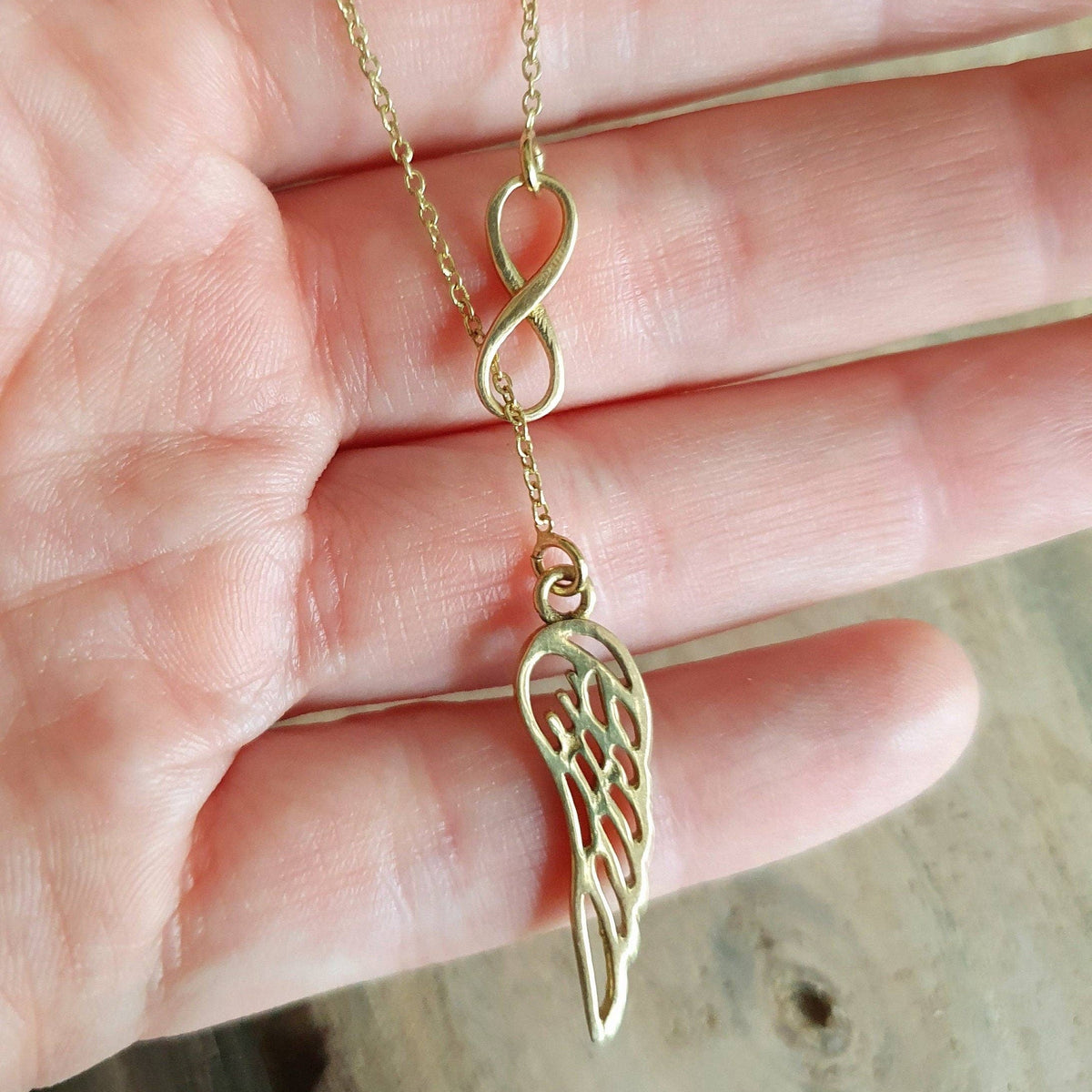 Infinity and Angel Wings Necklace Brass / Larait Minimalist / Contemporary / Boho / Modern / Chic / Pretty / Chain / Nature