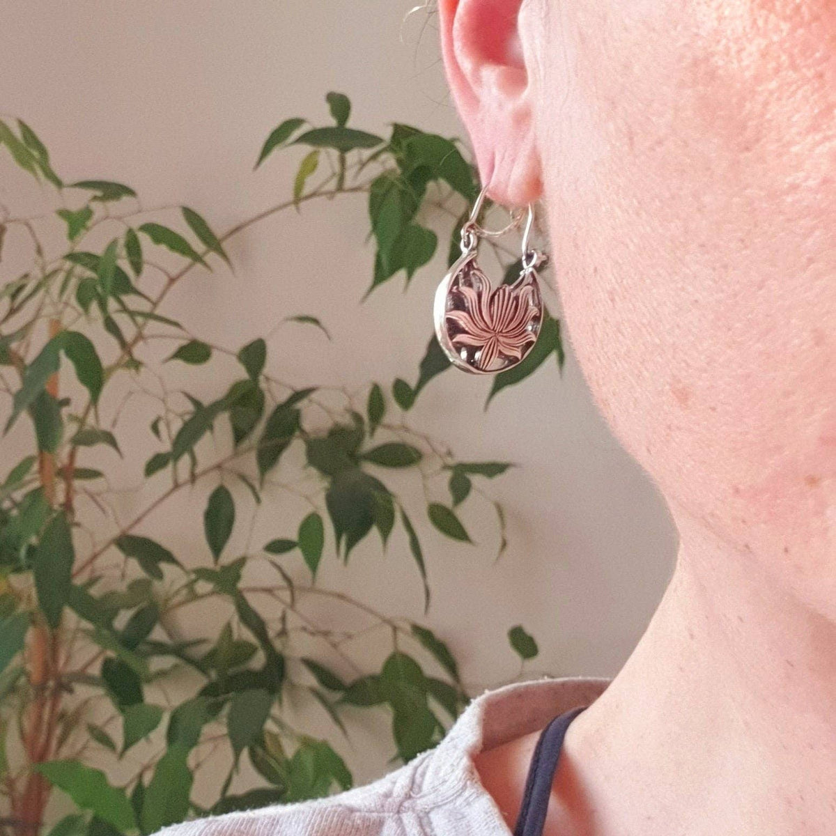 Boho Lotus Flower Silver Earrings; Ethnic, Geometric, Small, Rustic, Yoga, Hippie, Gypsy, Pretty, Ssy, Boho, Bohemian, Festival