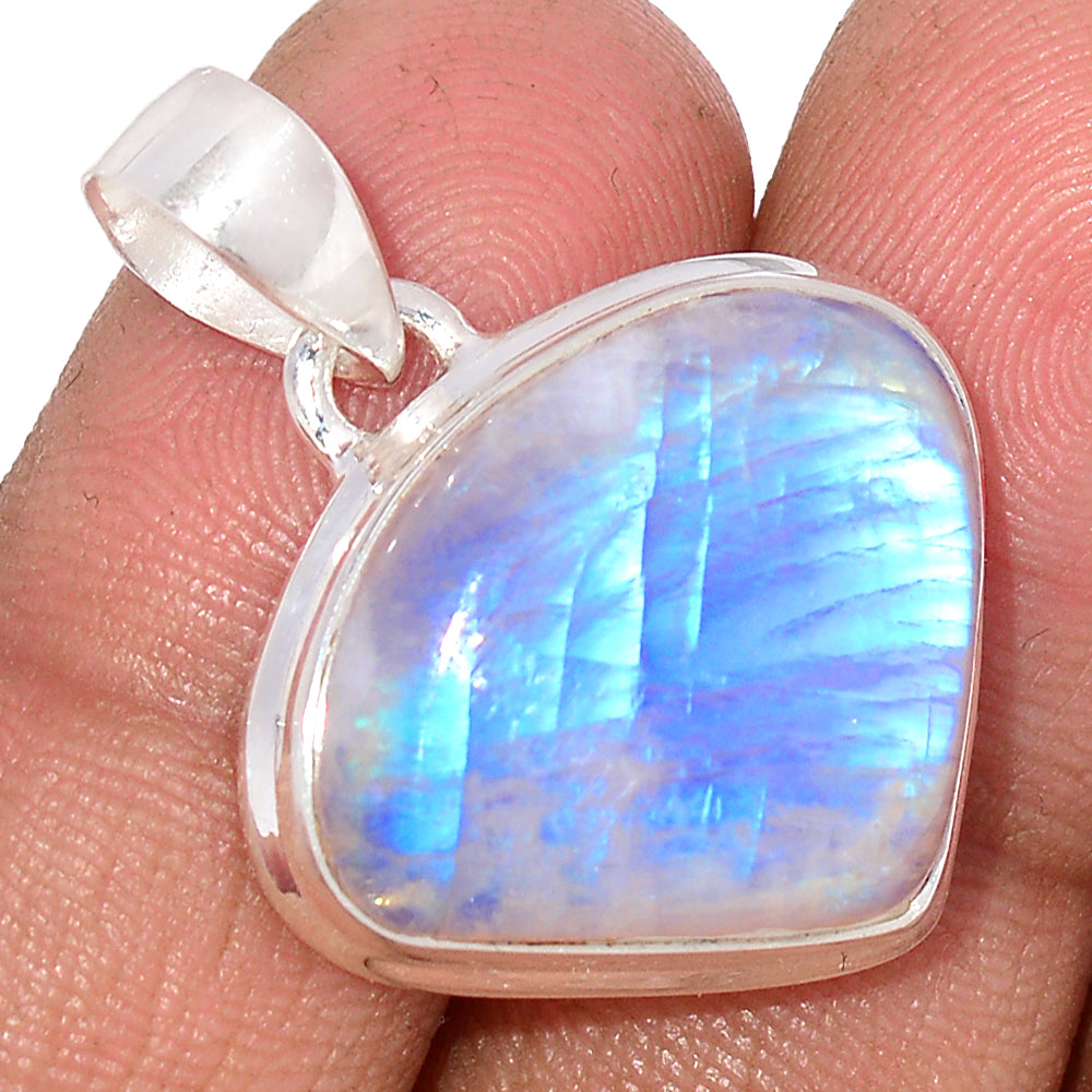 Sterling Silver Rainbow Blue Fire Moonstone Pendant
