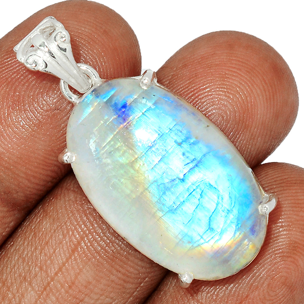 Sterling Silver Rainbow Blue Fire Moonstone Pendant