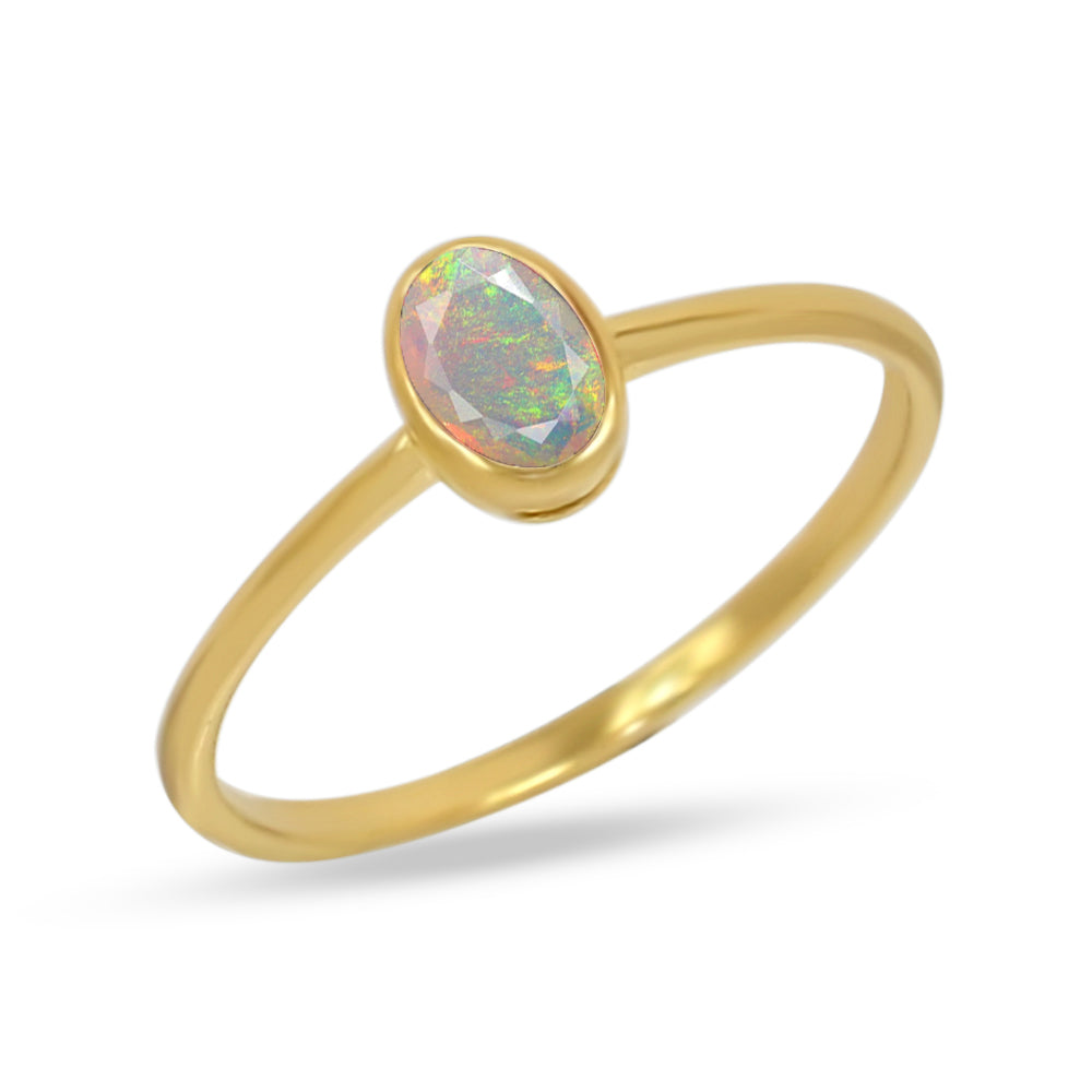 18k Gold Vermeil Faceted Ethiopian Opal Ring