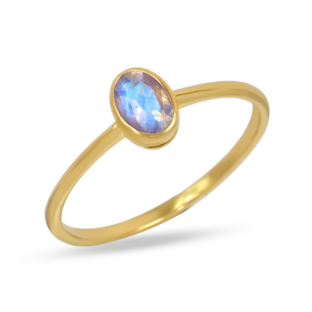 18k Gold Vermeil Faceted Rainbow Moonstone Ring