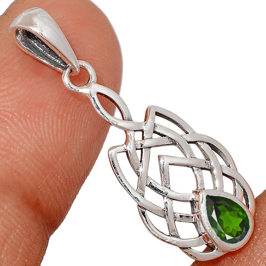 Sterling Silver Chrome Diopside Celtic Faceted Pendant