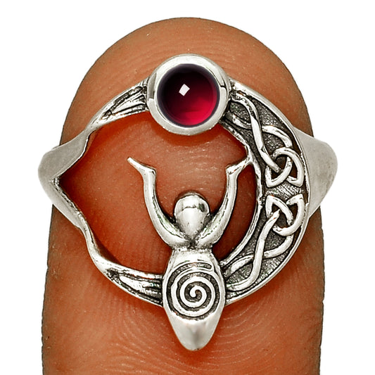 Sterling Silver Celtic Knotwork Goddess Garnet Ring