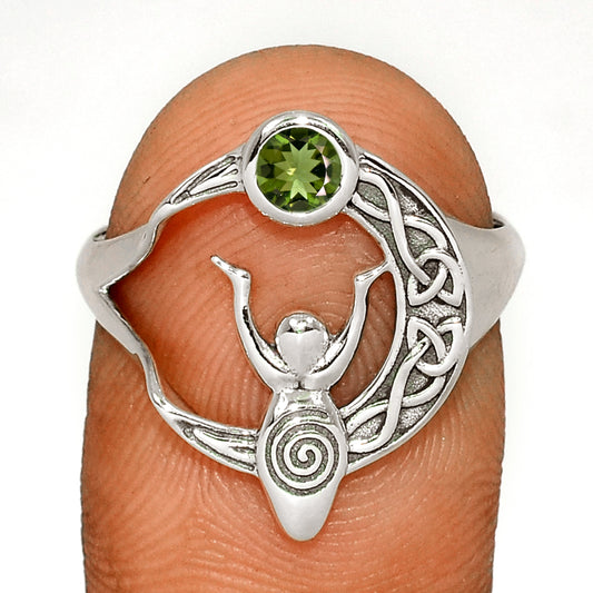 Sterling Silver Moldavite Celtic Goddess Ring