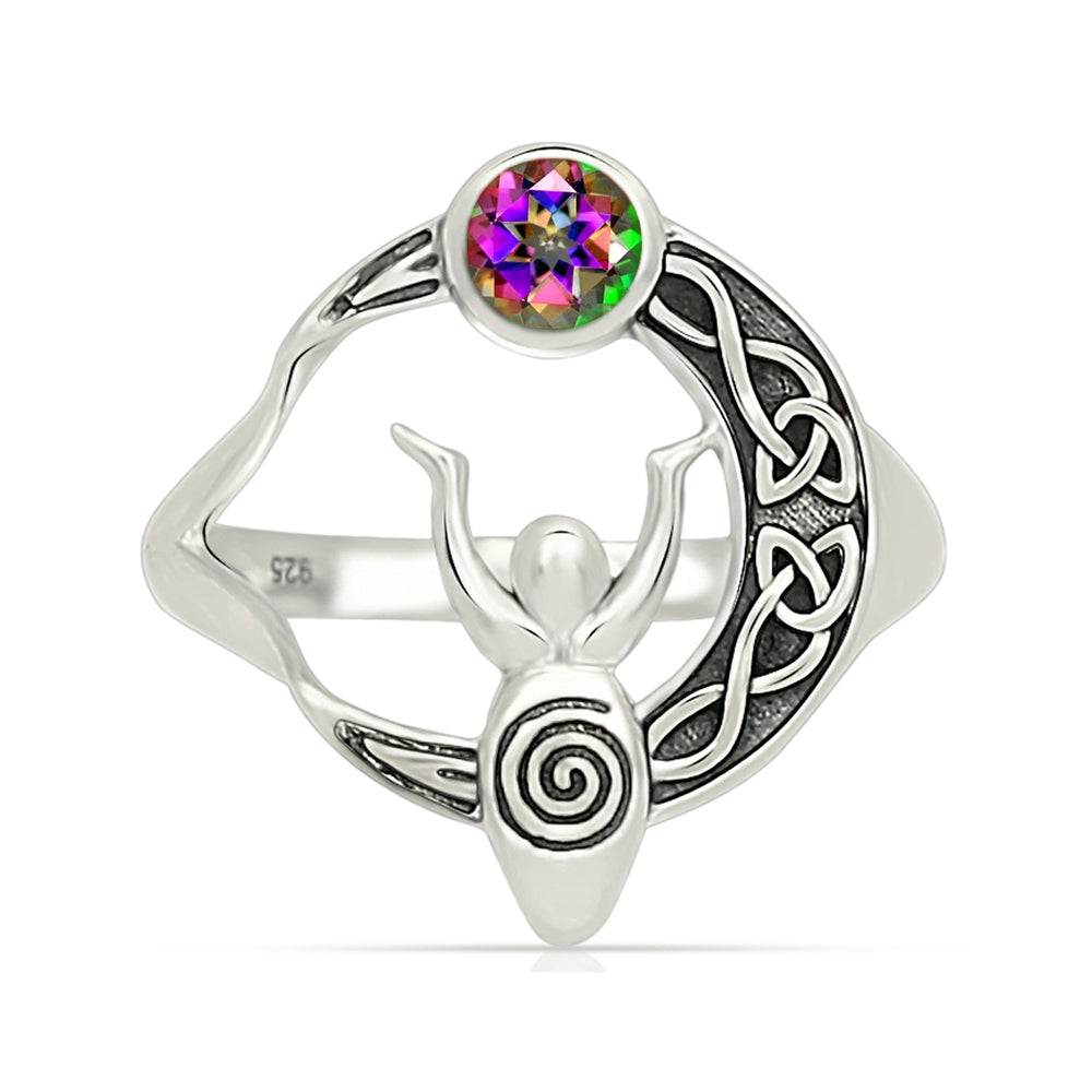 Sterling Silver Mystic Topaz Celtic Goddess Ring