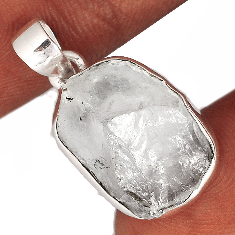 Sterling Silver Raw Clear Quartz Pendant