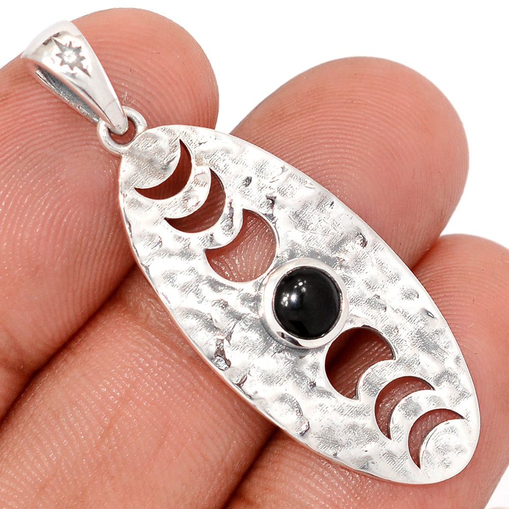 Sterling Silver Black Onyx Moon Phases Pendant