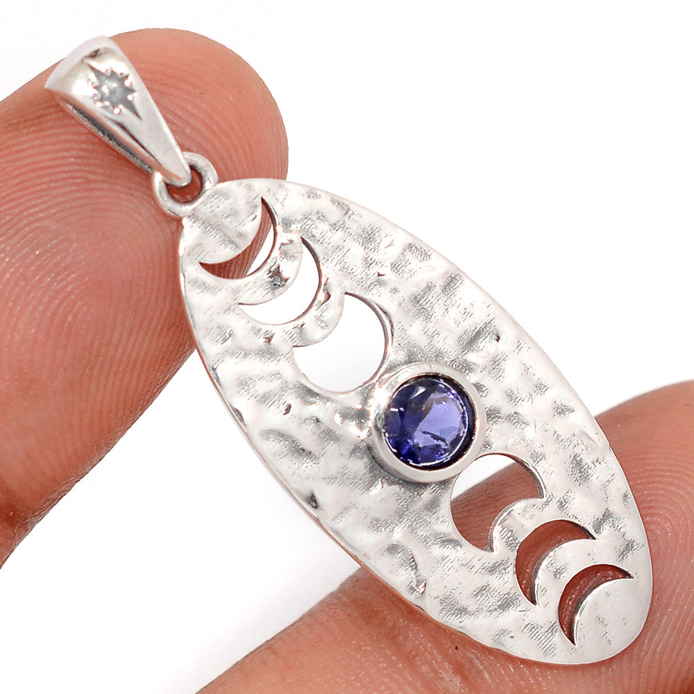 Sterling Silver Iolite Moon Phases Pendant