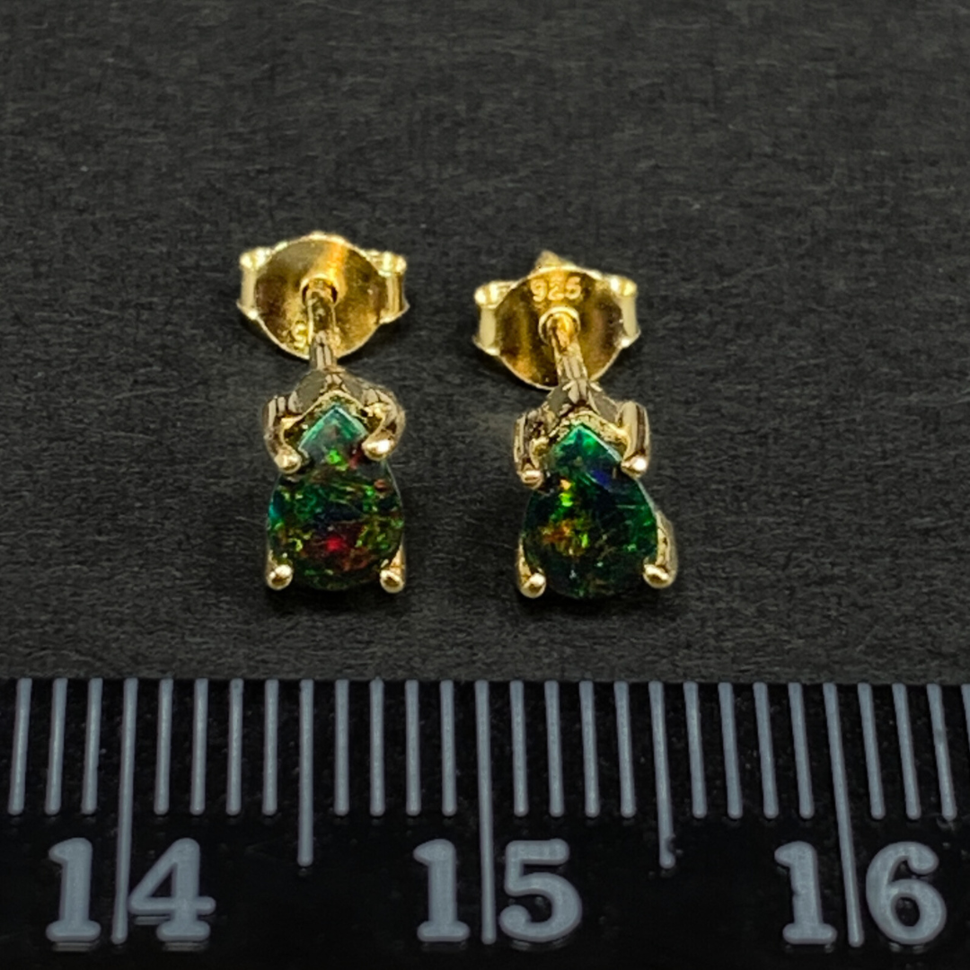 18k Gold Vermeil Black Opal Studs