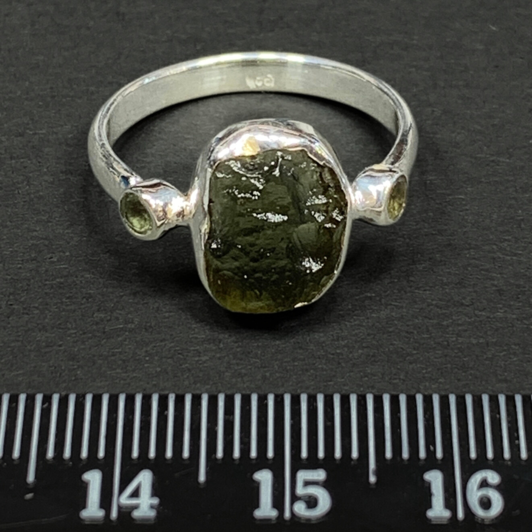 Sterling Silver Triple Moldavite Ring