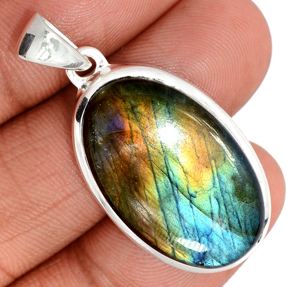 Sterling Silver Multi Fire Labradorite Pendant