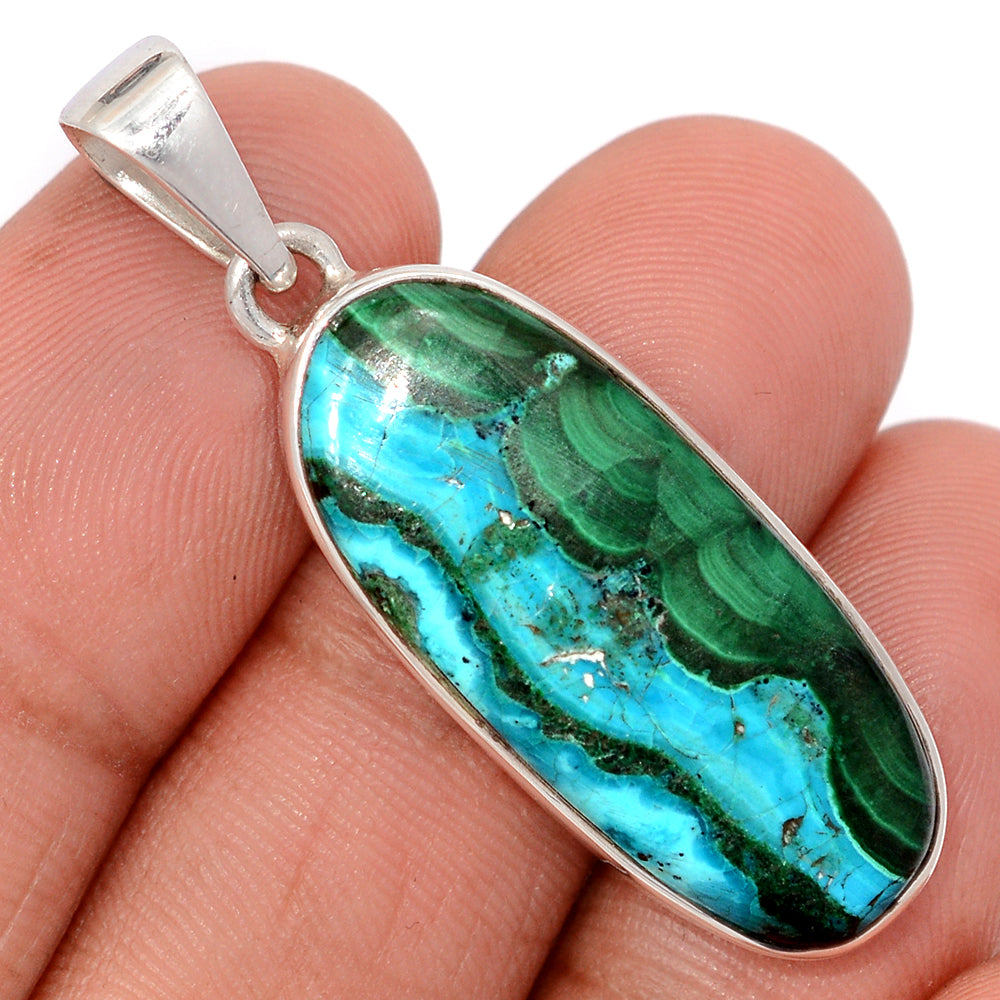 Sterling Silver Malachite in Chrysocolla Pendant