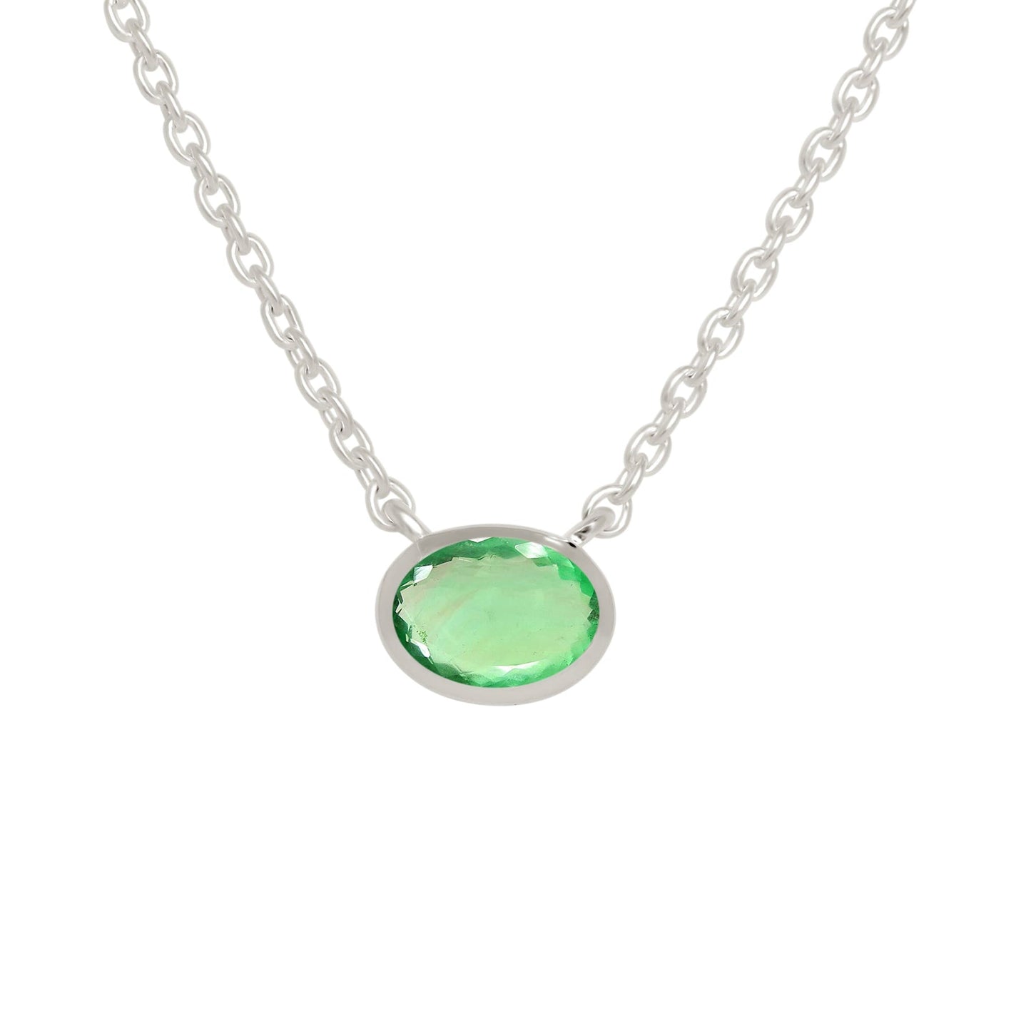 Sterling Silver Green Fluorite Faceted Necklace
