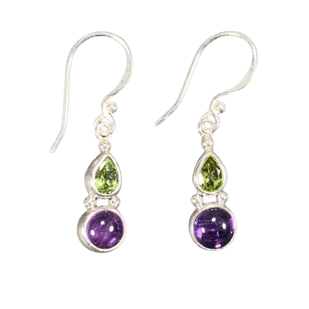 Sterling Silver Peridot & Amethyst Drop Earrings