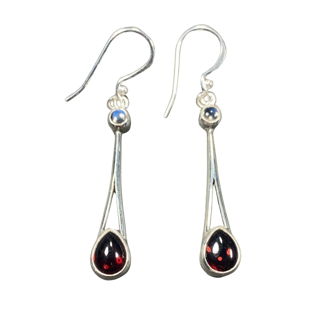 Sterling Silver Garnet Drop Earrings