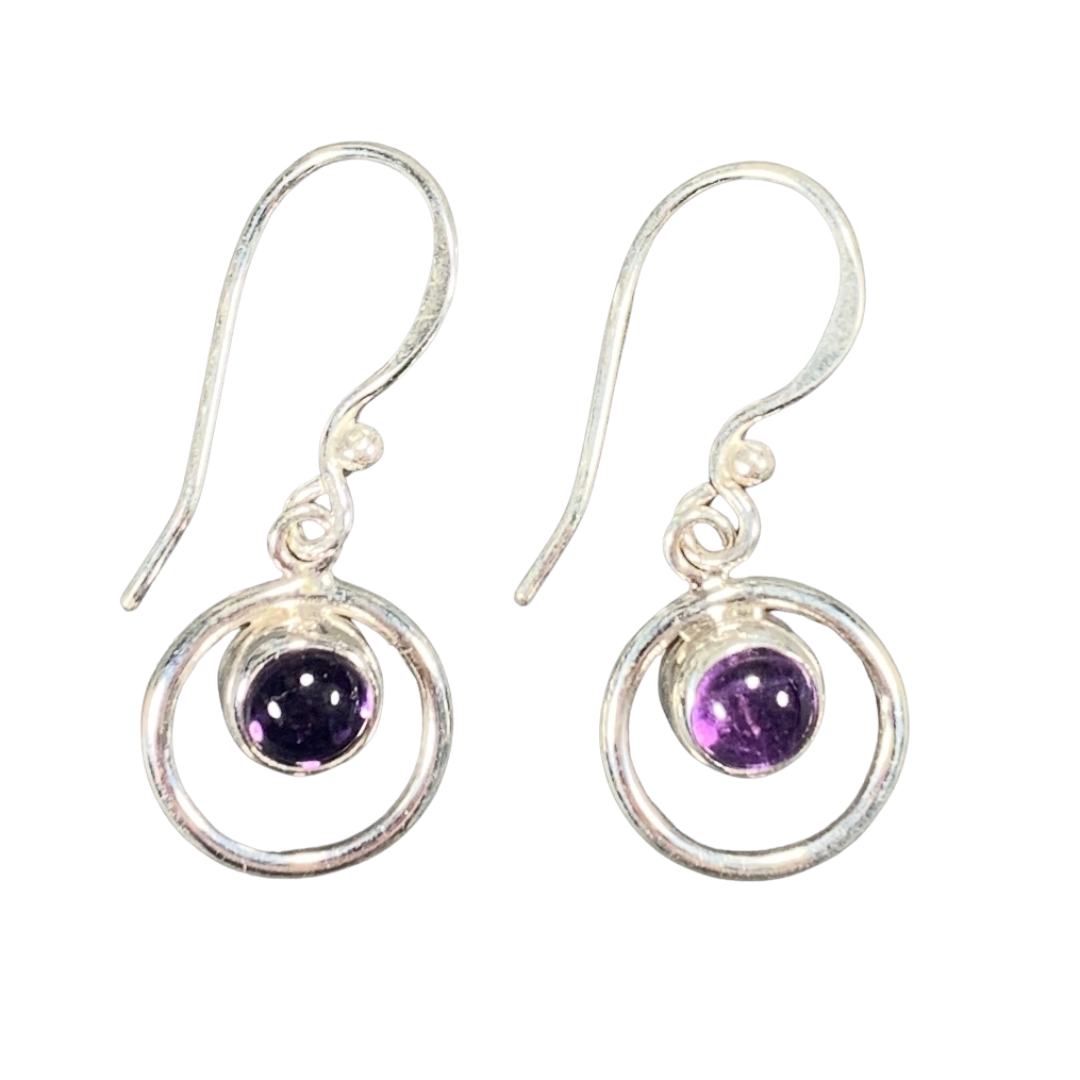 Sterling Silver Amethyst Circle Earrings