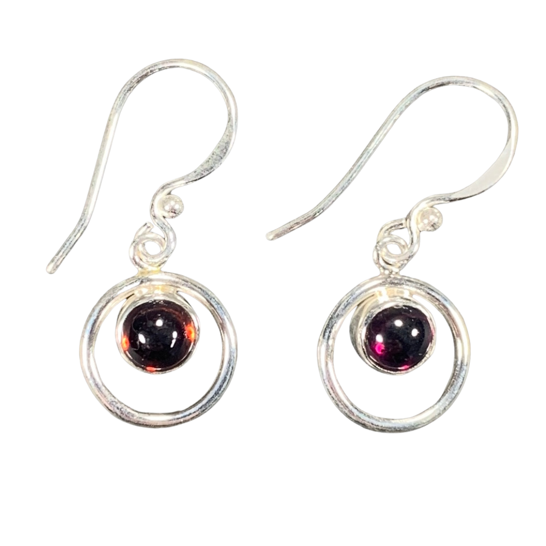 Sterling Silver Garnet Circle Earrings