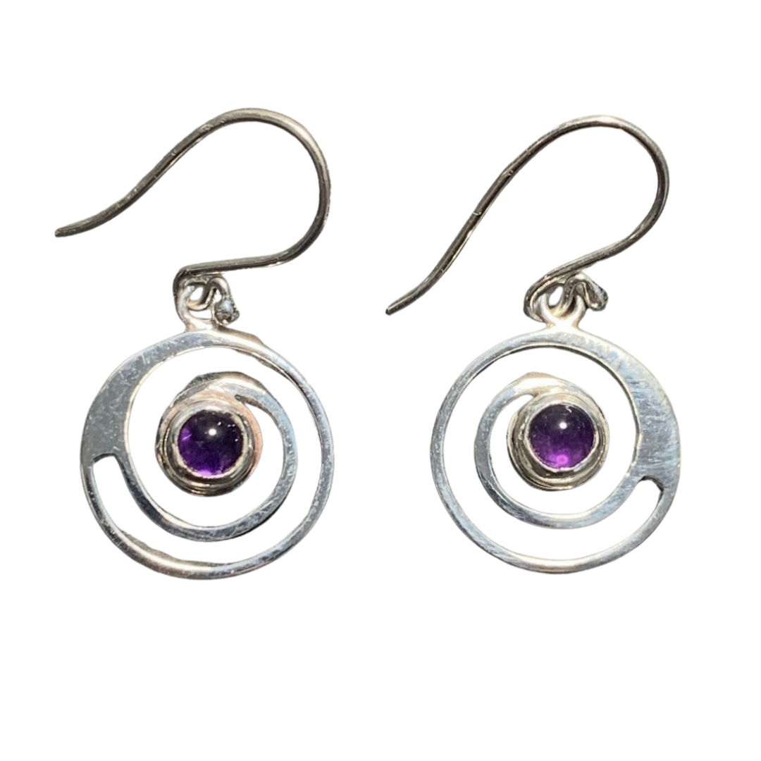 Sterling Silver Amethyst Spiral Earrings