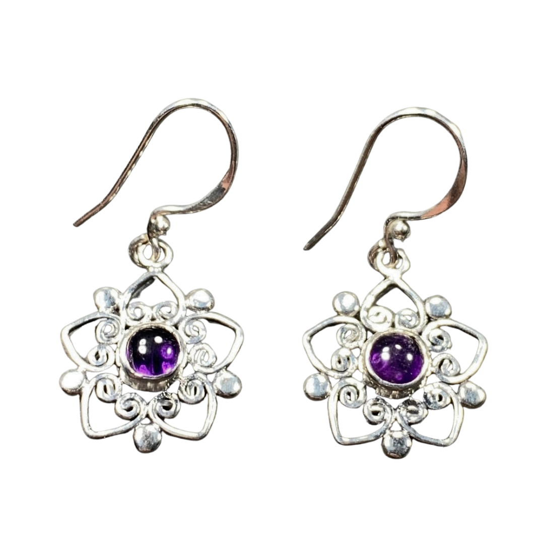 Sterling Silver Amethyst Flower Earrings