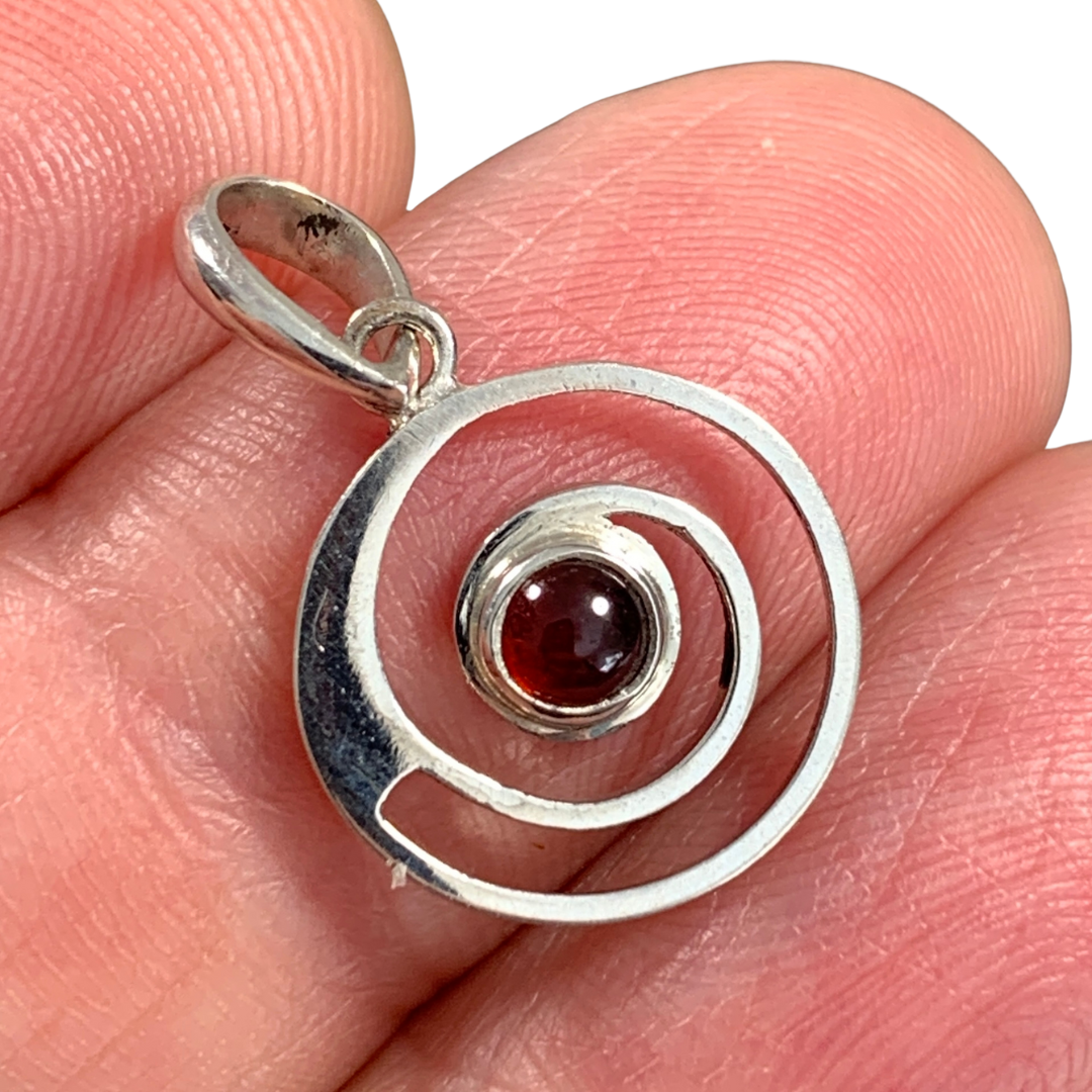 Sterling Silver Garnet Spiral Pendant