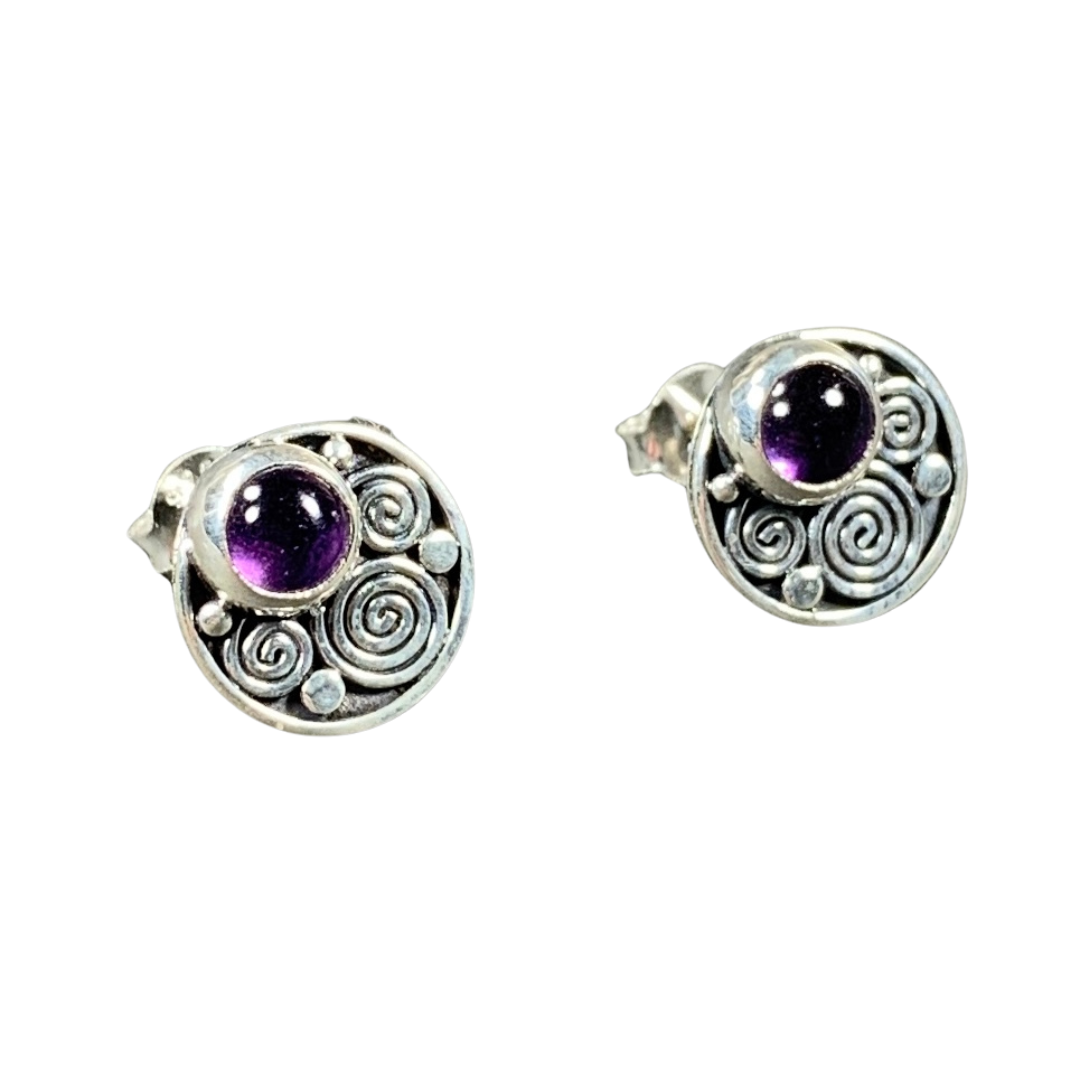 Sterling Silver Spiral Amethyst Studs