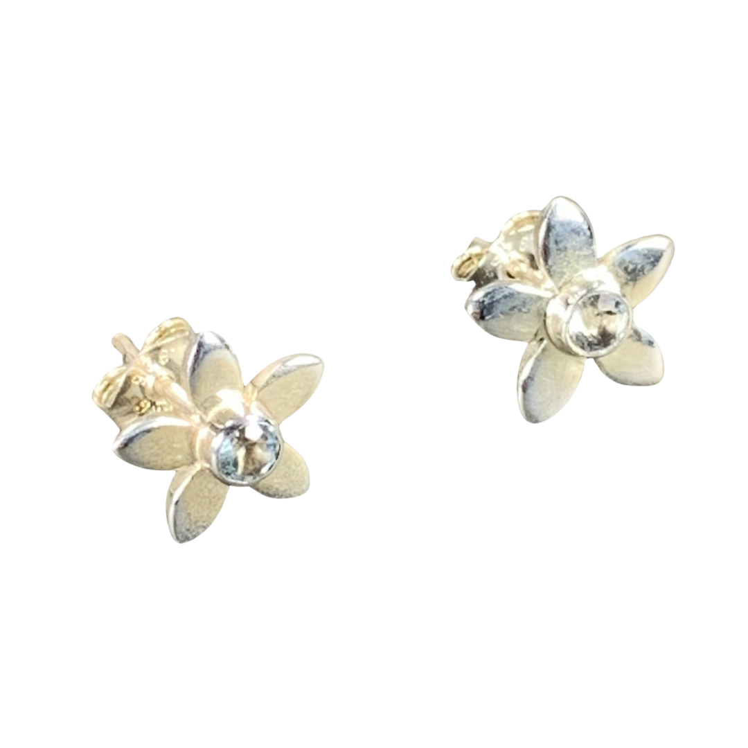 Sterling Silver Blue Topaz Flower Studs