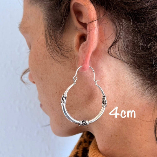 Silver Tribal Hoop Earrings / Ethnic / Rustic / Bohemian / Gypsy / Hippie / Chunky