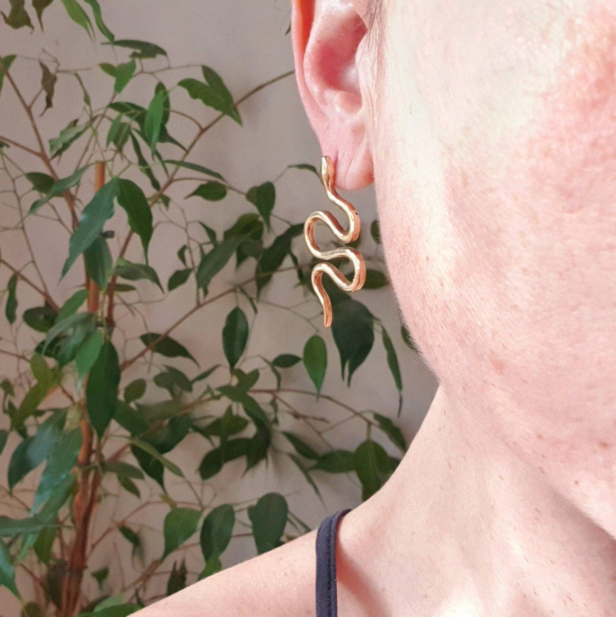 Gold Snake Earrings / Stud Earrings / Contemporary / Modern / Medusa / Boho / Brass / Animal / Nature