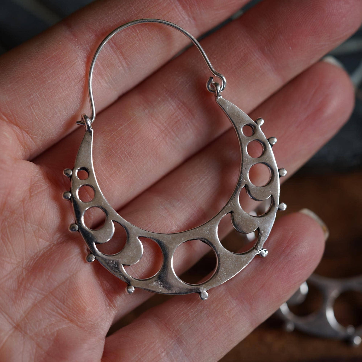 Silver Moon Phase Hoop Earrings, Celestial Hoops, Witchy Hoops, Witchy Gift for Her, Goddess Earrings