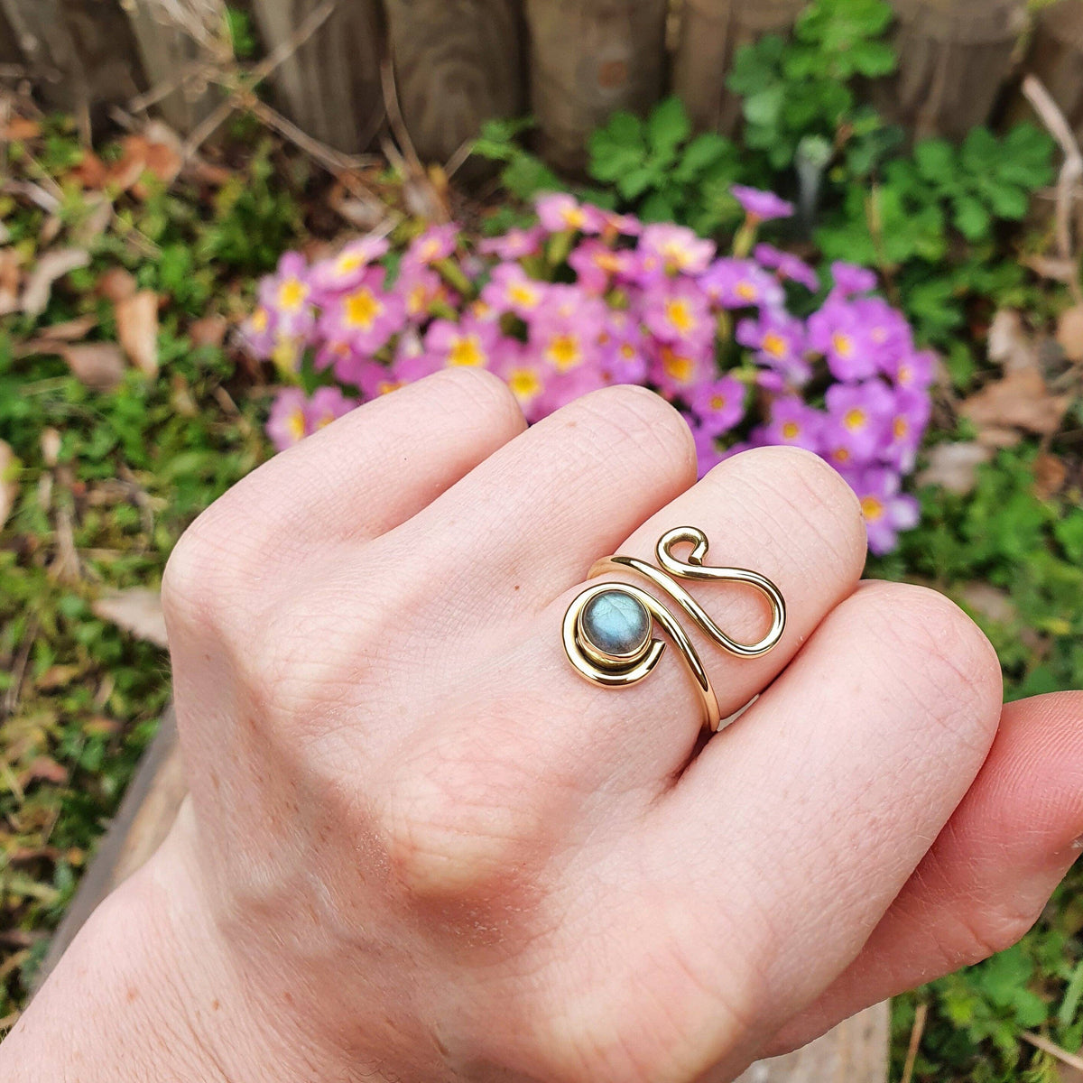 Boho Labradorite Ring, Adjustable Brass Ring, Chakra Stone, Bohemian Look