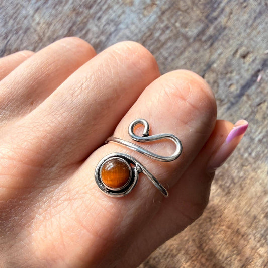 Spiral Tiger's Eye Silver Ring, Non Tarnish Jewellery Adjustable Silver Ring