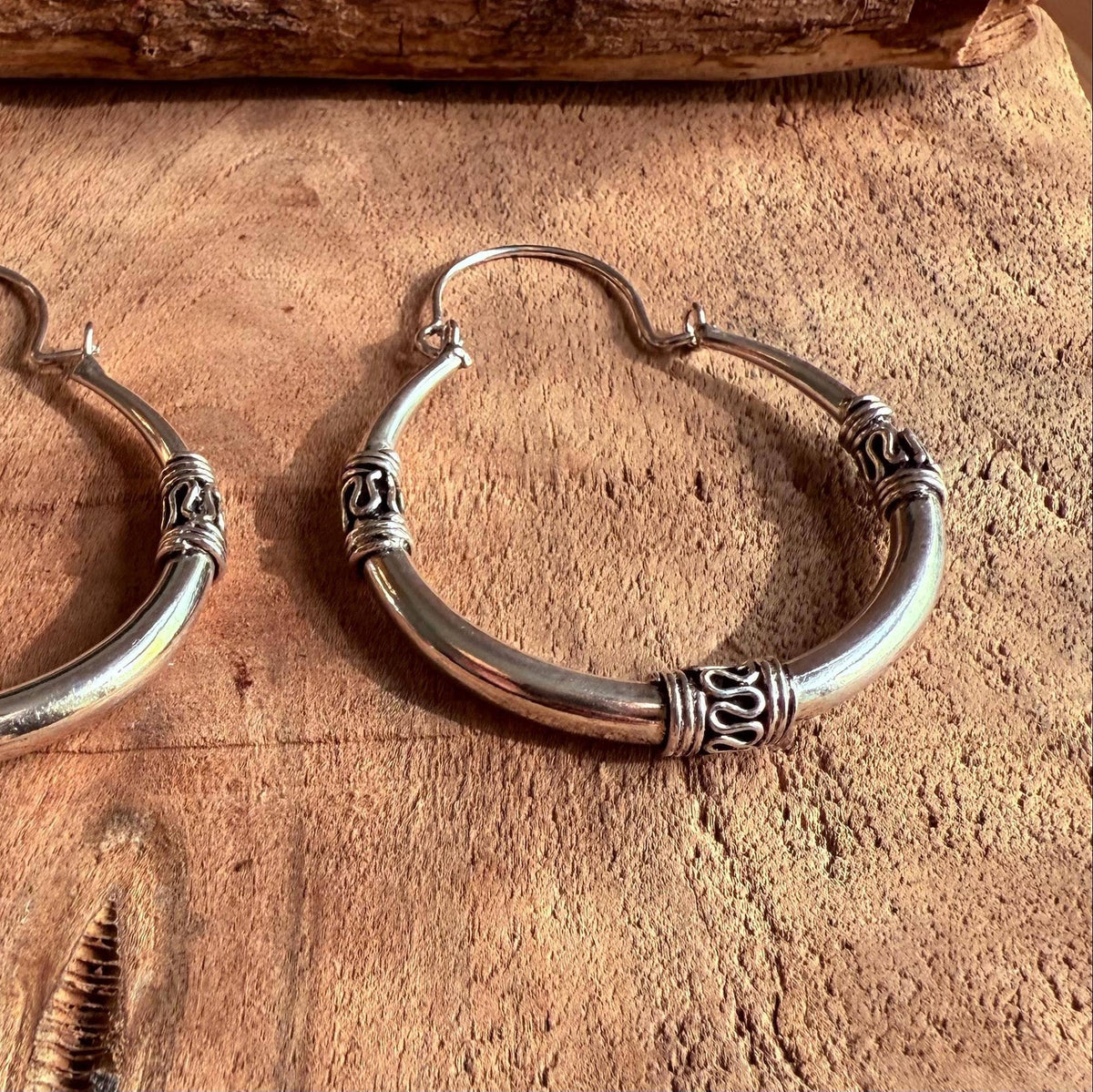 Silver Tribal Hoop Earrings / Ethnic / Rustic / Bohemian / Gypsy / Hippie / Chunky