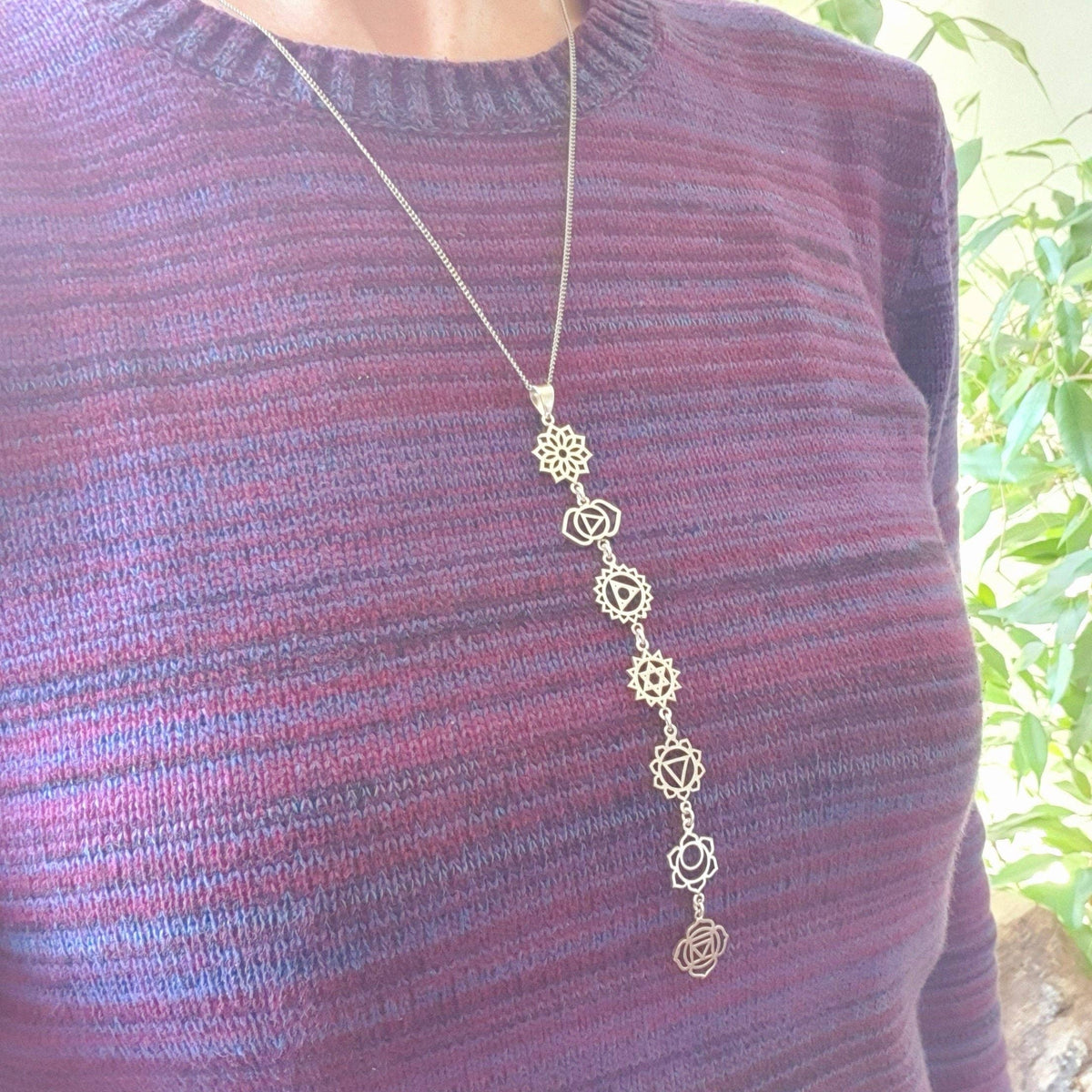 Silver Chakras Necklace with Stainless Steel Chain